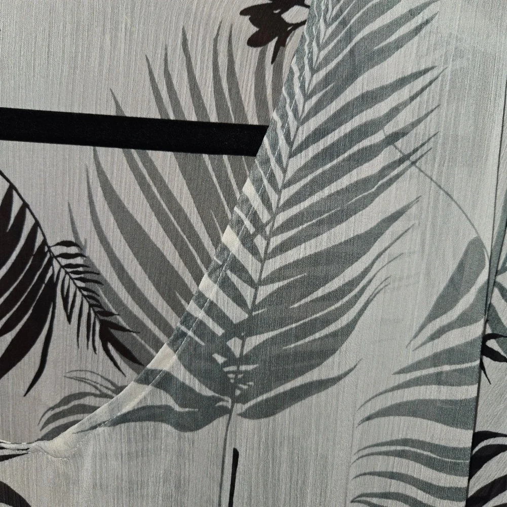 Kona Sol Women Small White Tropical Palm Leaf Drawstring Kaftan Swim Cover Up